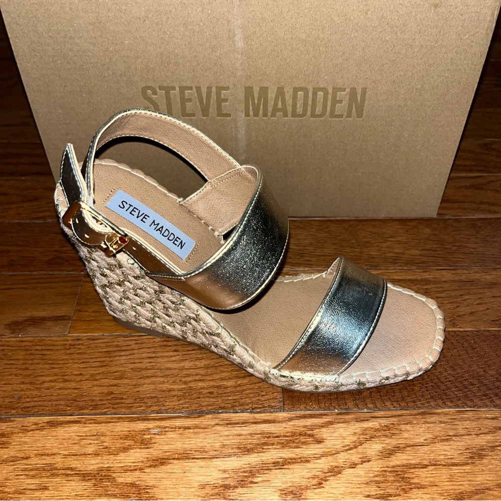 Steve Madden Gold & Tan Imply Espadrilles Wedge Sandals Women’s Size 9 - Picture 2 of 14